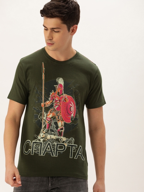 

ARISE Men Olive Green Sparta Printed Round Neck Bio-Finish T-shirt