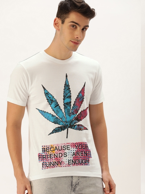 

ARISE Men White Printed Round Neck Bio-Finish Pure Cotton T-shirt