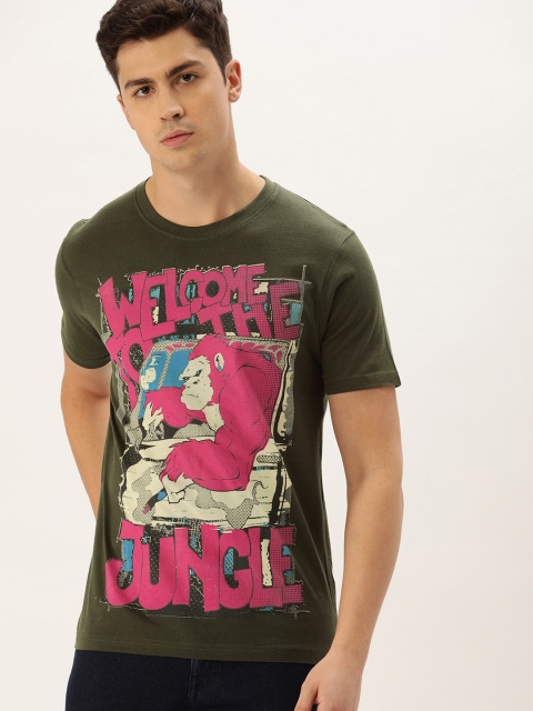 

ARISE Men Olive Green Printed Round Neck Bio-Finish T-shirt