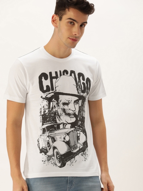 

ARISE Men White & Black Printed Round Neck T-shirt