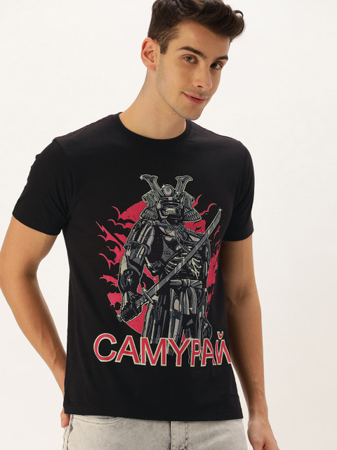

ARISE Men Black Samurai Printed Round Neck Bio-Finish T-shirt