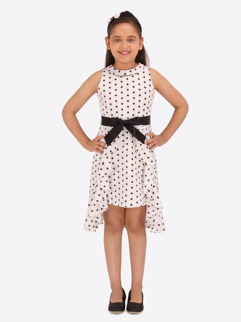 

CUTECUMBER Girls White & Black Printed Fit and Flare Dress