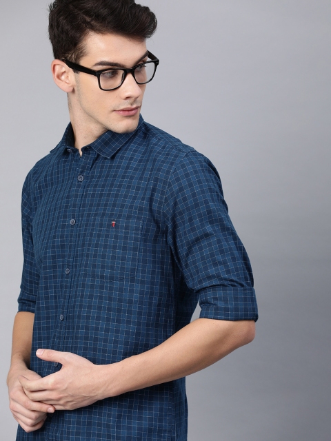 

Louis Philippe Jeans Men Navy Blue & White Super Slim Fit Checked Casual Shirt