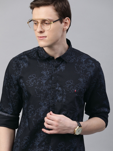 

Louis Philippe Jeans Men Navy Blue & Black Super Slim Fit Printed Casual Shirt