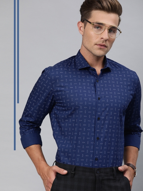 

Louis Philippe Ath.Work Men Navy Blue & White Slim Fit Printed Smart Casual Shirt