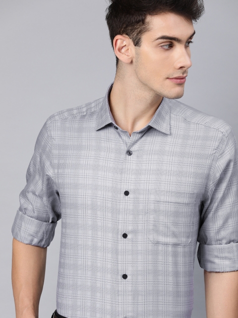 

Louis Philippe Men Grey & Black Slim Fit Self-Checked Formal Shirt
