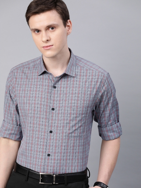 

Louis Philippe Men Grey & Maroon Slim Fit Checked Formal Shirt