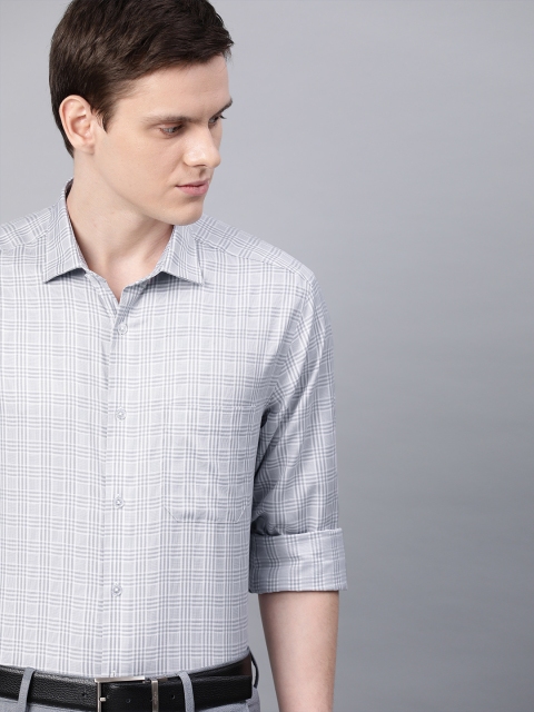 

Louis Philippe Men Grey & White Slim Fit Self-Checked Formal Shirt