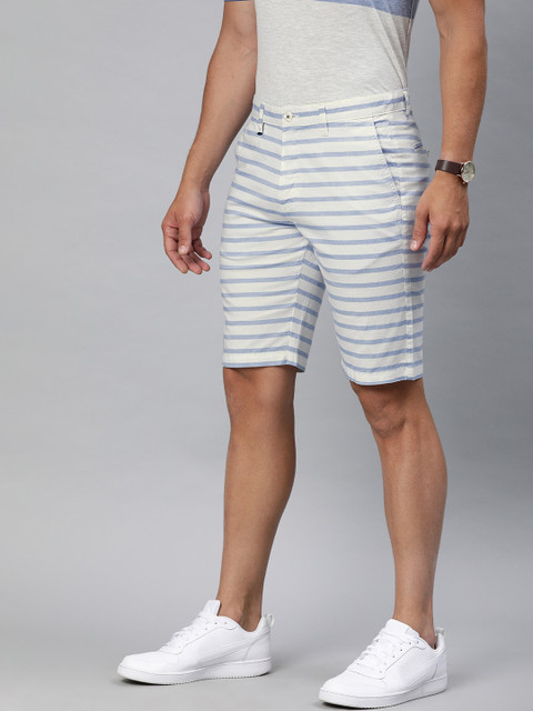 

Louis Philippe Sport Men White & Blue Striped Slim Fit Regular Shorts