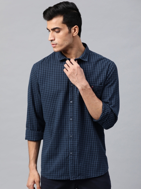 

Louis Philippe Jeans Men Navy Blue Slim Fit Checked Casual Shirt