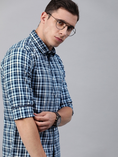 

Louis Philippe Jeans Men Navy Blue & White Super Slim Fit Checked Casual Shirt