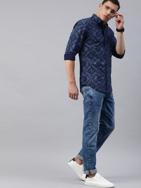 

Louis Philippe Jeans Men Navy Blue & Off-White Super Slim Fit Printed Casual Shirt