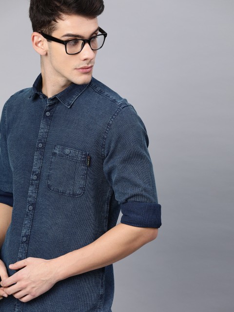 

Louis Philippe Jeans Men Navy Blue Super Slim Fit Self-Checked Casual Shirt