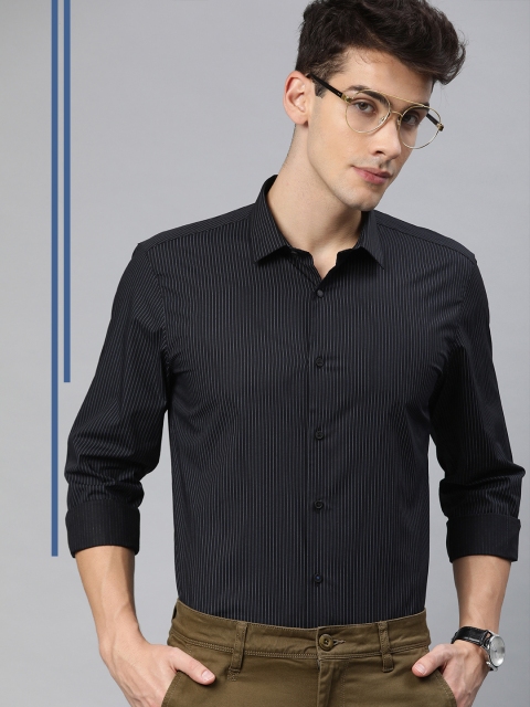 

Louis Philippe Ath.Work Men Black & Grey Slim Fit Striped Smart Casual Shirt