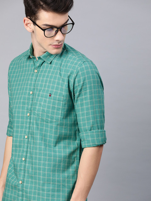 

Louis Philippe Jeans Men Green & Beige Super Slim Fit Checked Casual Shirt