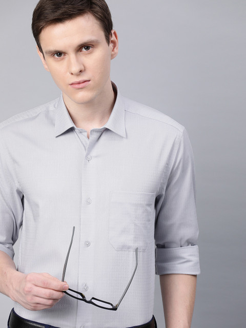

Louis Philippe Men Grey Slim Fit Self Design Formal Shirt