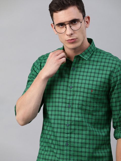 

Louis Philippe Jeans Men Green & Navy Blue Super Slim Fit Checked Casual Shirt