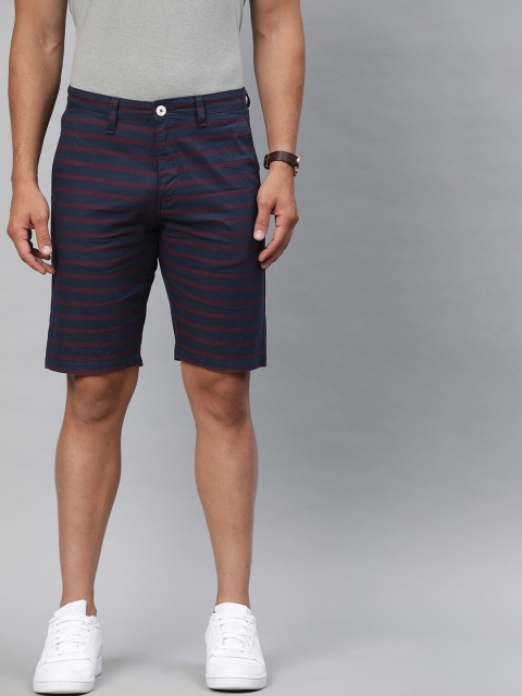 

Louis Philippe Sport Men Navy Blue & Red Striped Slim Fit Regular Shorts