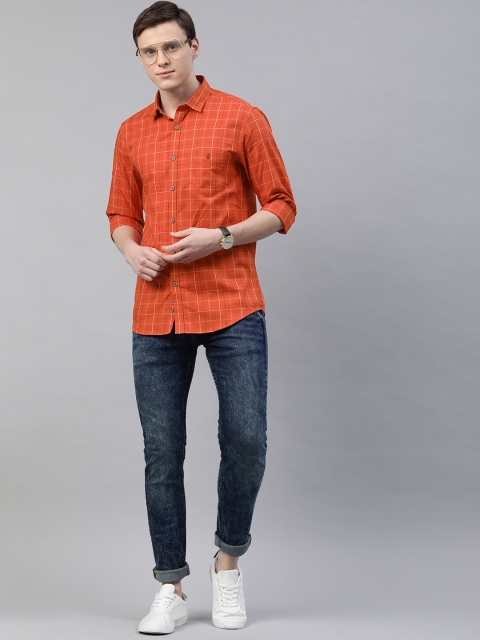 

Louis Philippe Jeans Men Orange & White Super Slim Fit Checked Casual Shirt