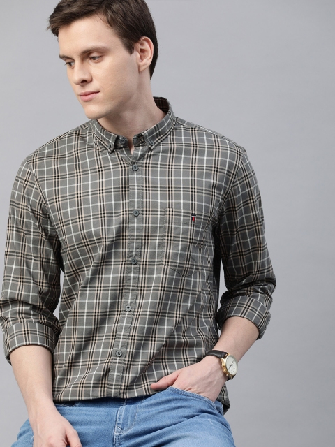 

Louis Philippe Jeans Men Grey & Black Super Slim Fit Checked Casual Shirt