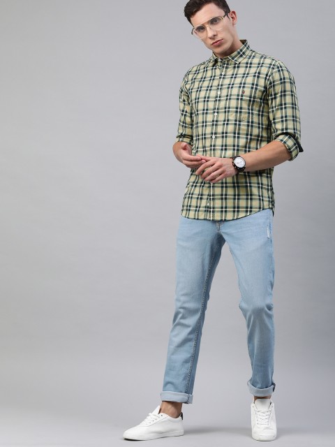 

Louis Philippe Jeans Men Beige & Navy Blue Super Slim Fit Checked Casual Shirt
