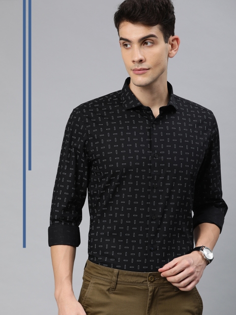 

Louis Philippe Ath.Work Men Black & White Super Slim Fit Printed Smart Casual Shirt