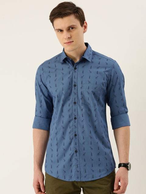 

IVOC Men Teal Blue Slim Fit Printed Casual Shirt