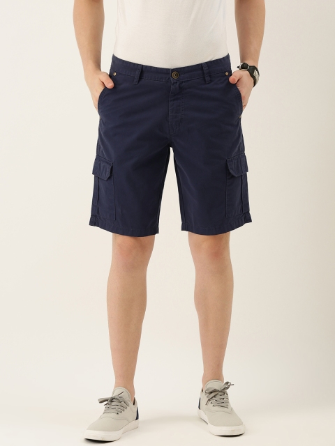 

IVOC Men Navy Blue Solid Slim Fit Cargo Shorts