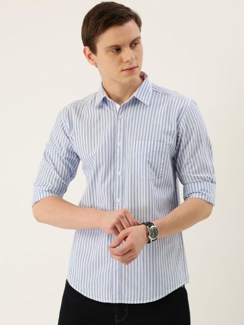 

IVOC Men White & Blue Slim Fit Striped Casual Shirt