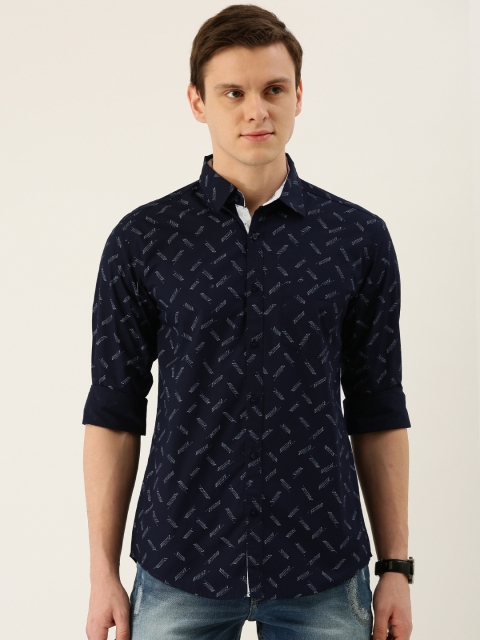 

IVOC Men Navy Blue & White Slim Fit Printed Casual Shirt