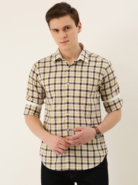

IVOC Men White & Brown Slim Fit Checked Formal Shirt