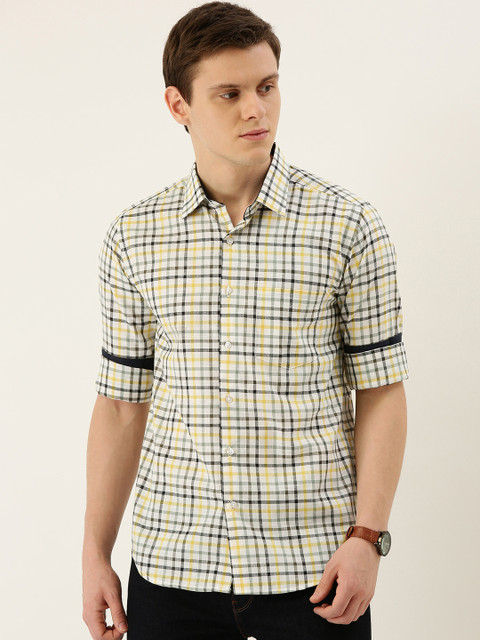 

IVOC Men White & Yellow Slim Fit Checked Casual Shirt