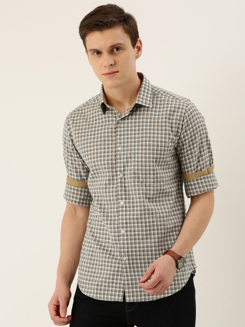 

IVOC Men White & Olive Green Slim Fit Checked Casual Shirt