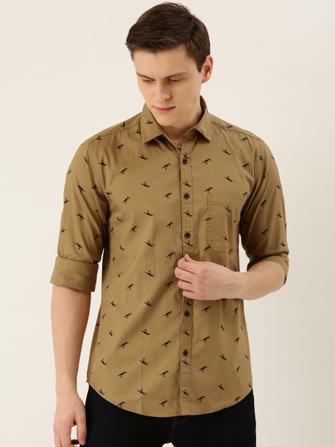 

IVOC Men Khaki & Black Slim Fit Printed Casual Shirt