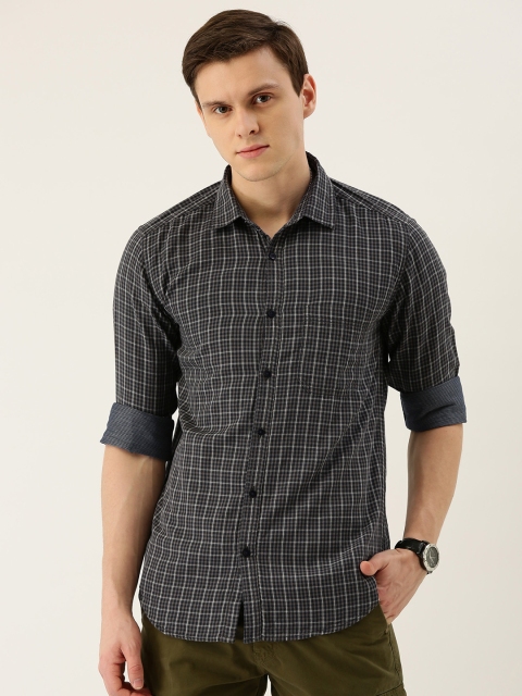 

IVOC Men Charcoal Grey & Navy Blue Slim Fit Checked Casual Shirt