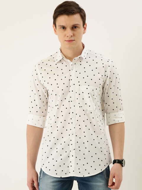 

IVOC Men White & Black Slim Fit Polka Dot Printed Casual Shirt