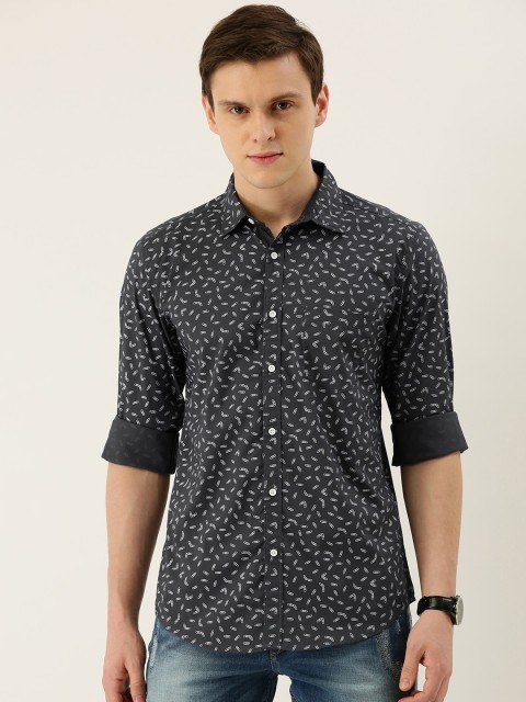 

IVOC Men Charcoal Grey & White Slim Fit Printed Casual Shirt