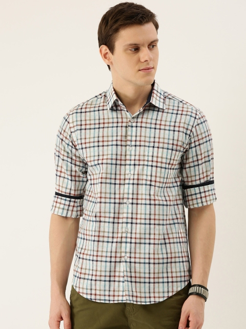 

IVOC Men White & Coffee Brown Slim Fit Checked Formal Shirt