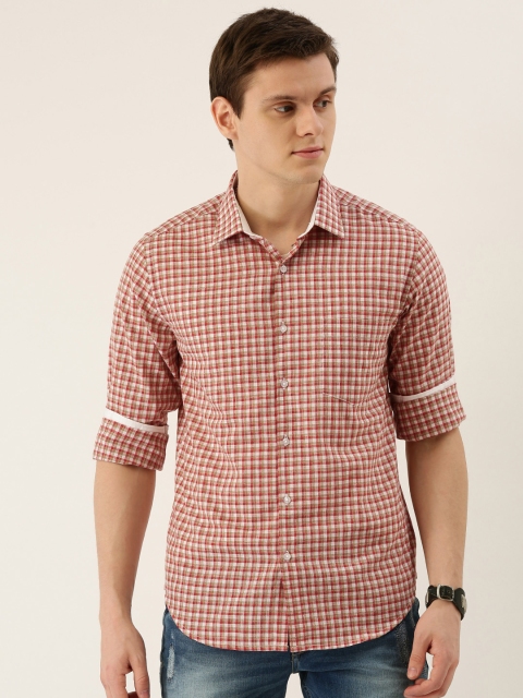 

IVOC Men Off-White & Red Slim Fit Checked Casual Shirt