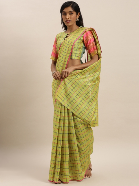 

KALINI Green & Blue Polycotton Checked Saree