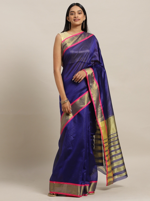 

KALINI Blue Polycotton Solid Mysore Silk Saree