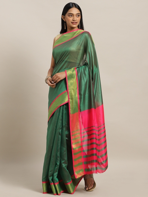 

KALINI Green Polycotton Solid Mysore Silk Saree