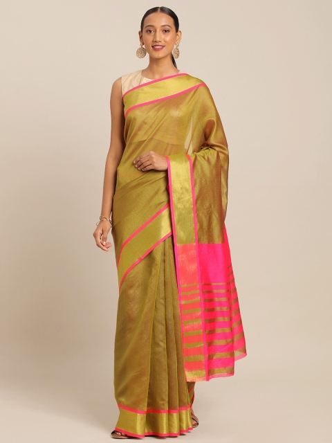 

KALINI Green & Gold-Toned Polycotton Solid Mysore Silk Saree