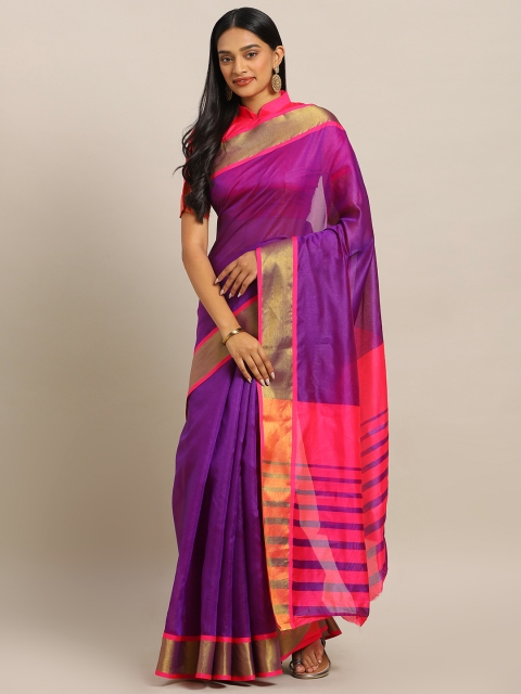 

KALINI Purple & Pink Polycotton Solid Semi Sheer Mysore Silk Saree