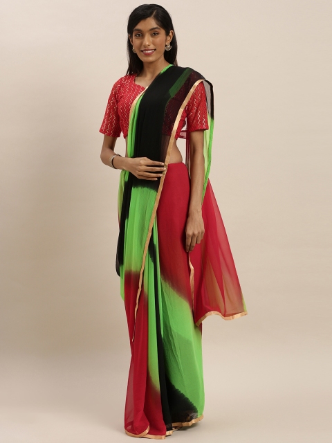 

Mitera Green & Red Net Colourblocked Saree