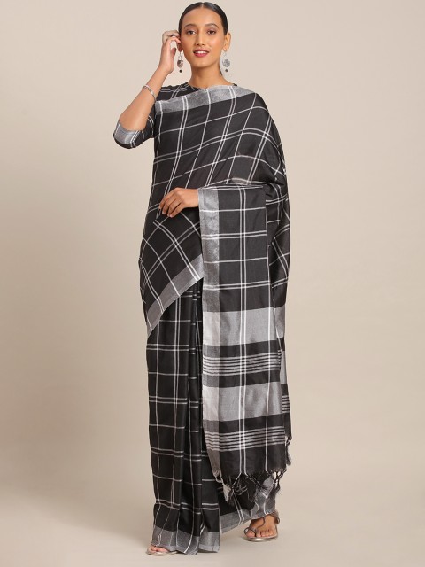 

KALINI Black & White Polycotton Checked Mysore Silk Saree