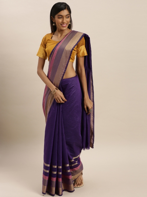 

KALINI Purple Polycotton Solid Mysore Silk Saree