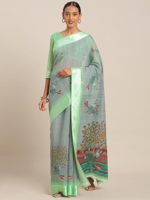 

KALINI Sea Green Polycotton Woven Design Mysore Silk Saree