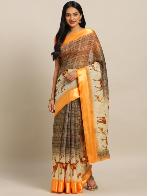 

Mitera Orange & Brown Linen Blend Printed Mysore Silk Saree