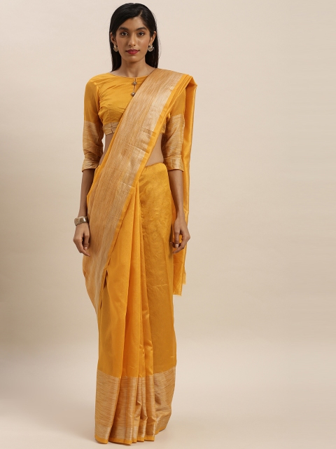 

KALINI Mustard Yellow Polycotton Solid Mysore Silk Saree